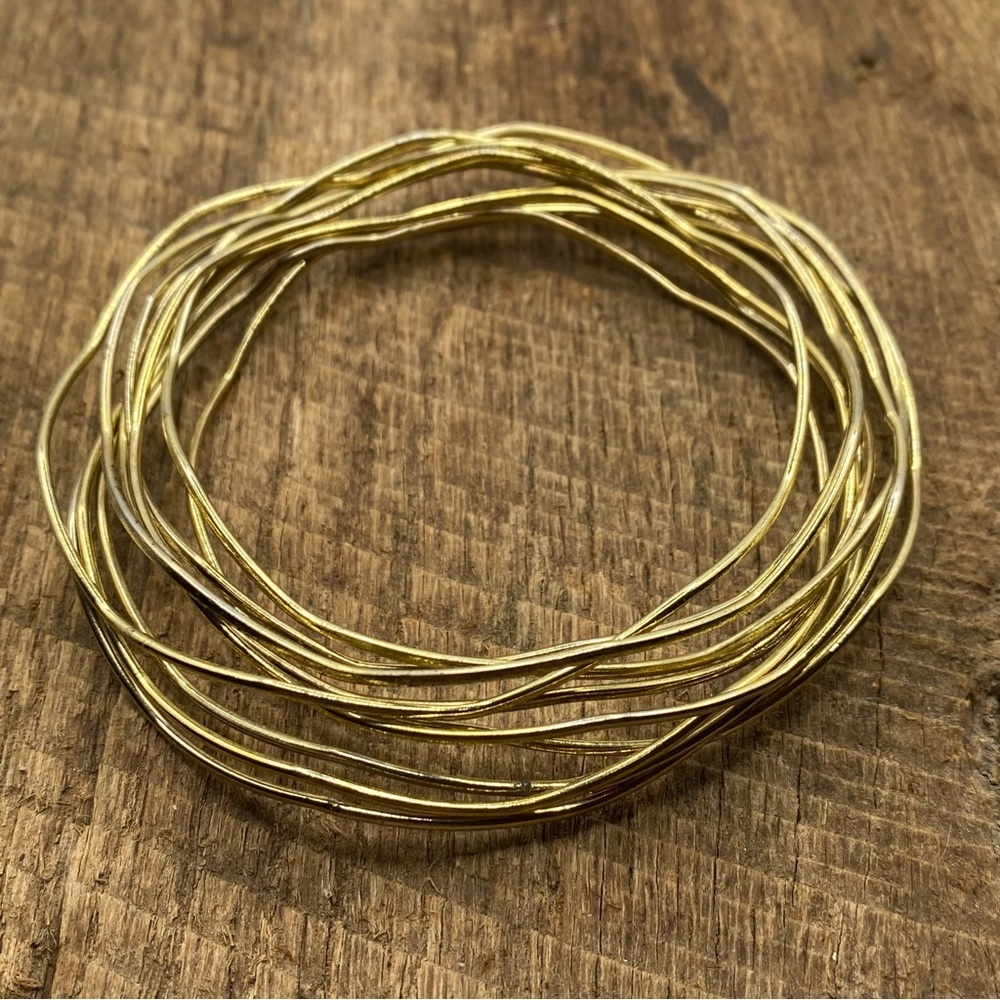 Wavy Gold-Tone Metal Thin Stackable Bangle Bracelets X10